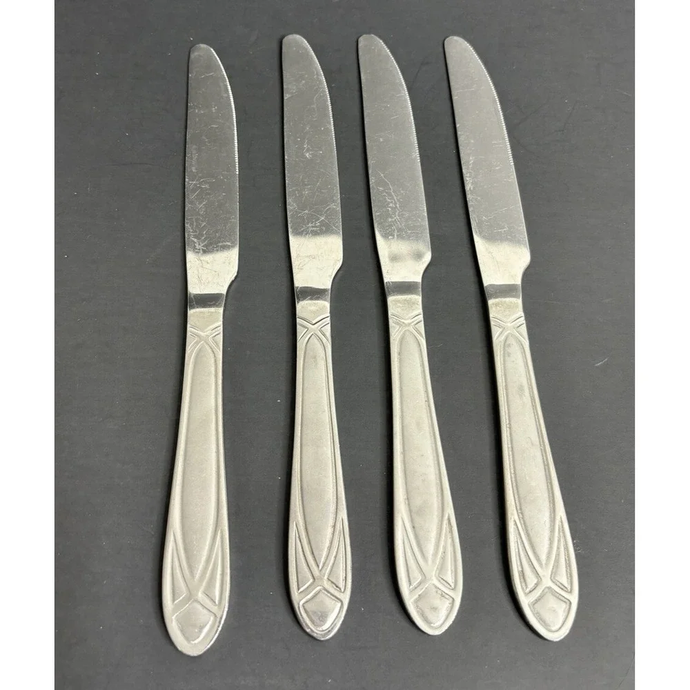 4 Pfaltzgraff Mirage Frost Dinner Knives Stainless Flatware 8 7/8